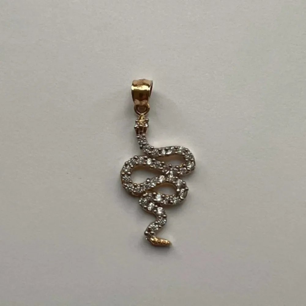 14k Real Yellow Gold Snake Charm Pendant | Streetwear Snake Pendant Snak…